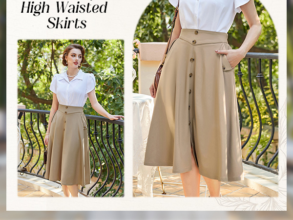 Midi Flared Skirts with Slit