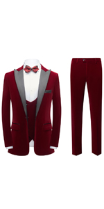 Mens Plaid Tweed 3 Piece Suits Slim Fit One Button Suit Tuxedo Set (Blazer+Vest+Pants)