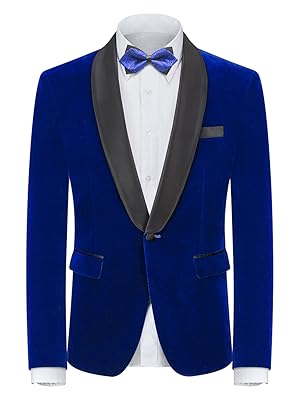 Mens Velvet Suit Jacket Slim Fit Blazer for Men Shawl Collar