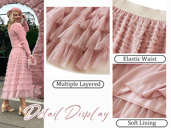 Womens maxi layered tulle mesh skirt