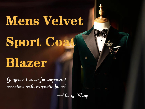 Velvet Blazer for Men Peaked Lapel Sport Coat Tuxedo Wedding Slim Fit One Button Dinner Suit Jacket