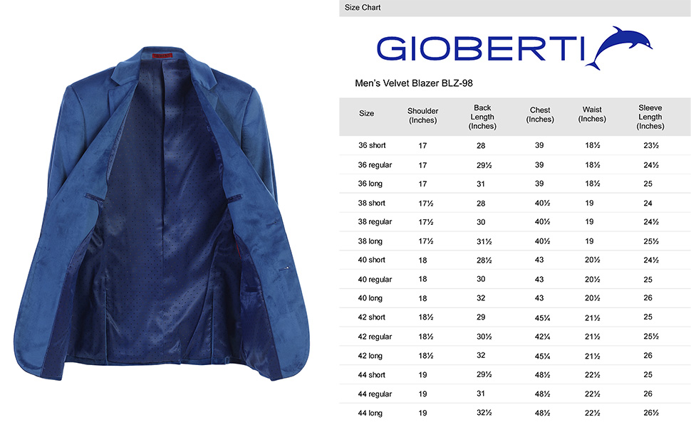 Gioberti Mens Formal Super Soft Velvet Blazer Jacket