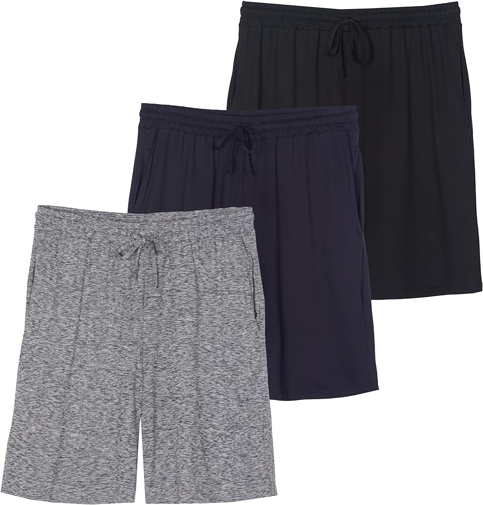 Real Essentials 3 Pack: Men's Soft Pajama Shorts with Drawstring & Pockets 4-Way Stretch & Wicking (Available In Big & Tall)