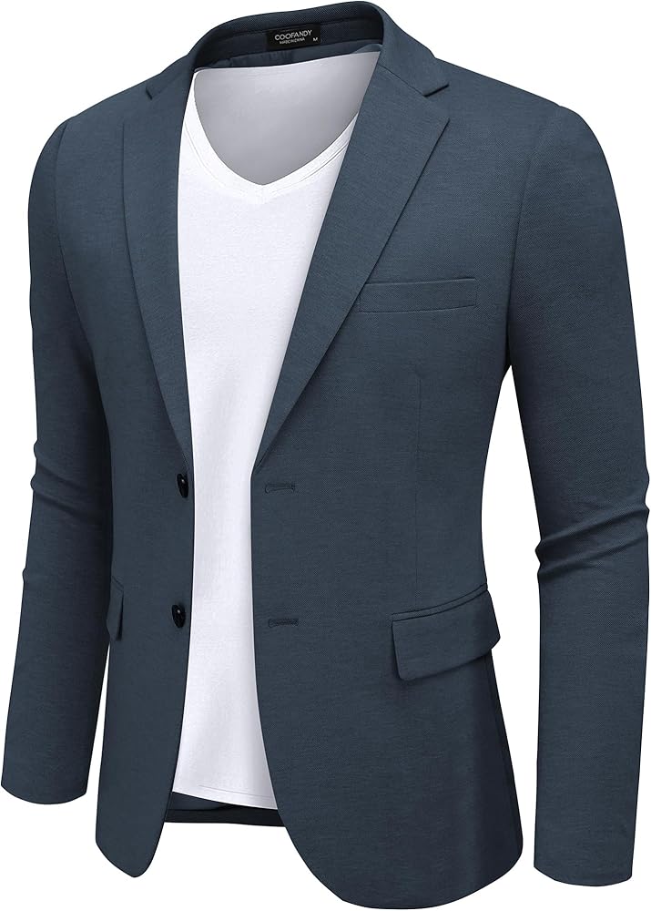 COOFANDY Mens Casual Blazer Knit Sport Coat Lightweight Two Button Suit Jacket