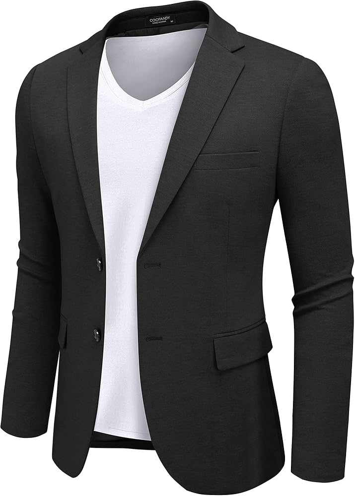 COOFANDY Mens Casual Blazer Knit Sport Coat Lightweight Two Button Suit Jacket