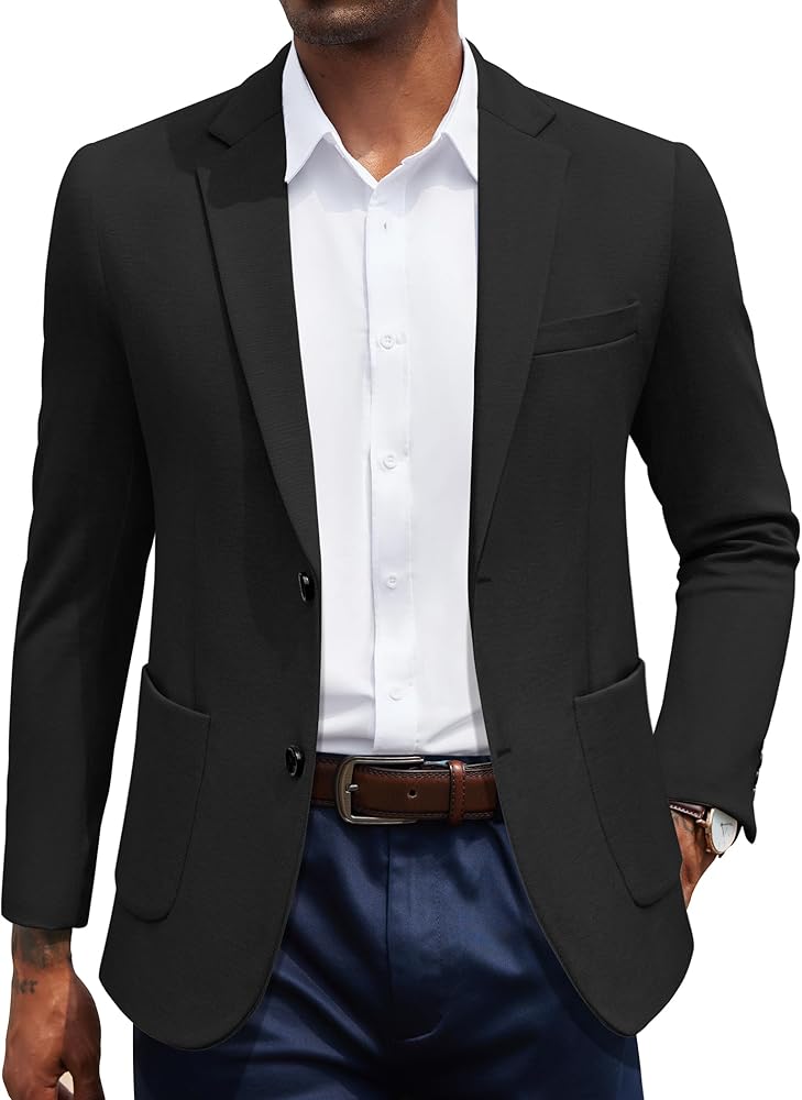 COOFANDY Men's Casual Knit Blazer Slim Fit Lightweight Sport Coat Stretch Two Button Suit Jacket