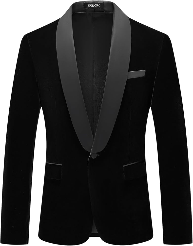 Mens Velvet Blazer Slim Fit Tuxedo Suits Jacket Shawl Collar Solid Jacket Wedding Dinner Prom One Button Blazer Jacket