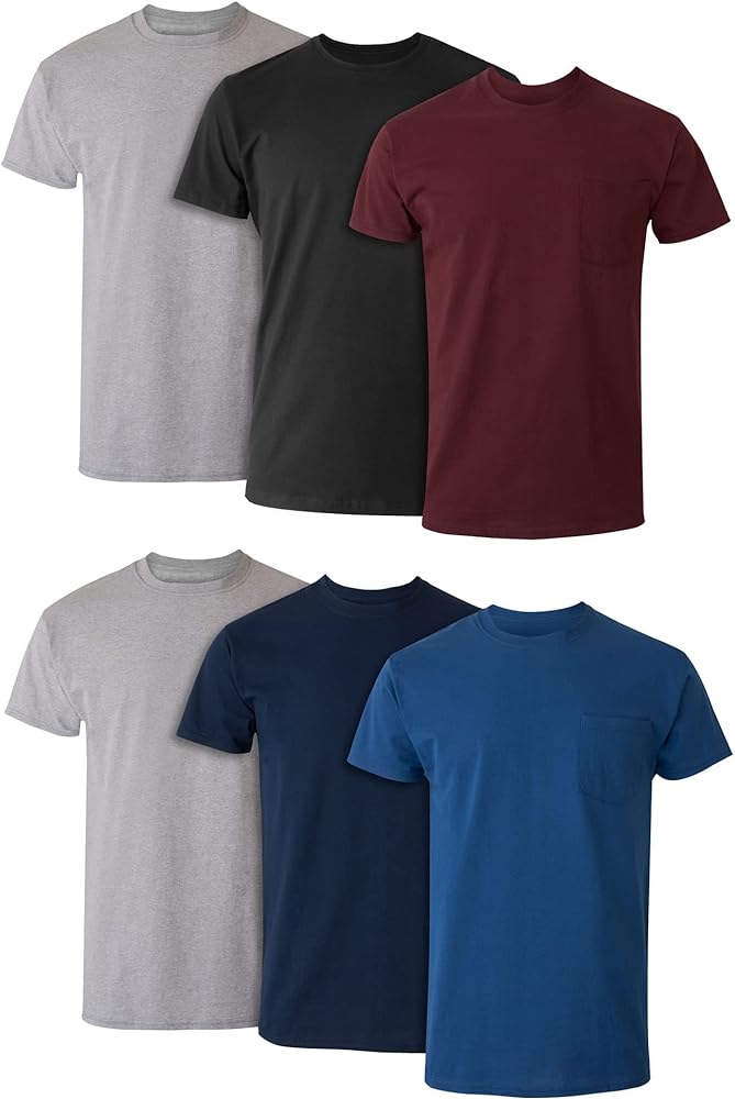 Hanes Men's Pocket Undershirt Pack, Cotton Crew Neck T-Shirt, Moisture Wicking Tee, Assorted 6-Pack