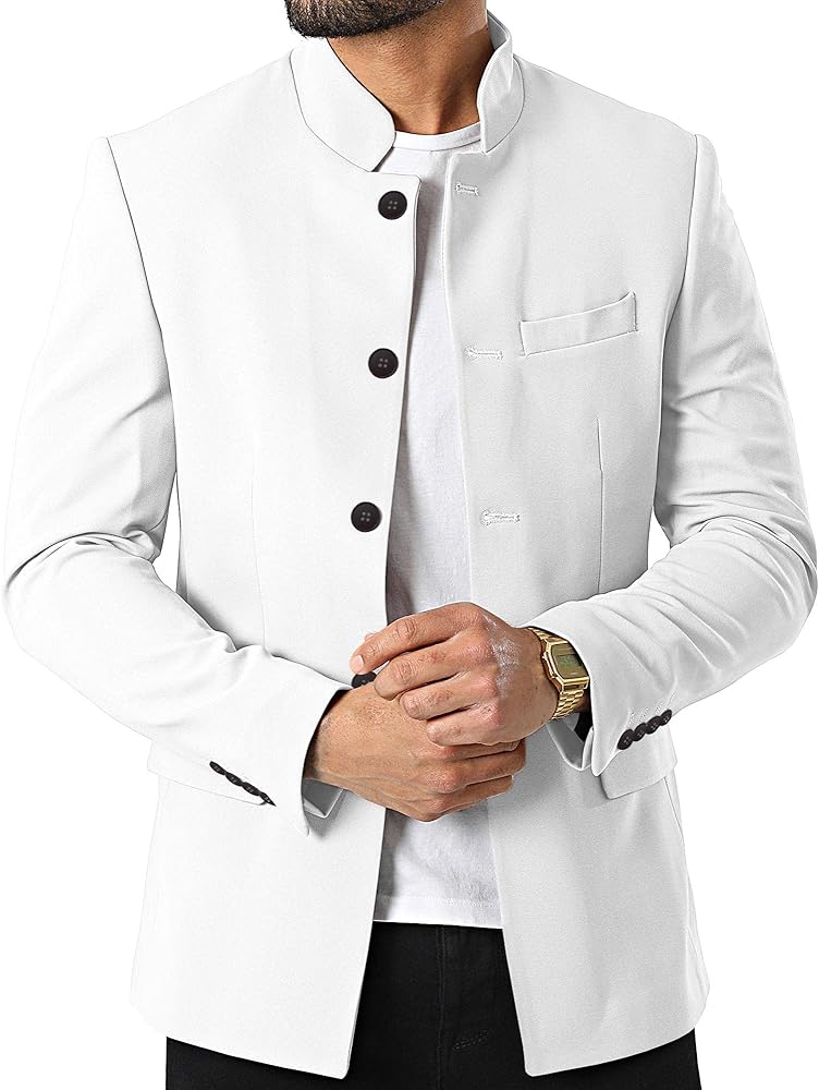 Mens Casual Suit Blazer Jackets Stand Mandarin Collar Lightweight Lined Sport Coats Business Coats