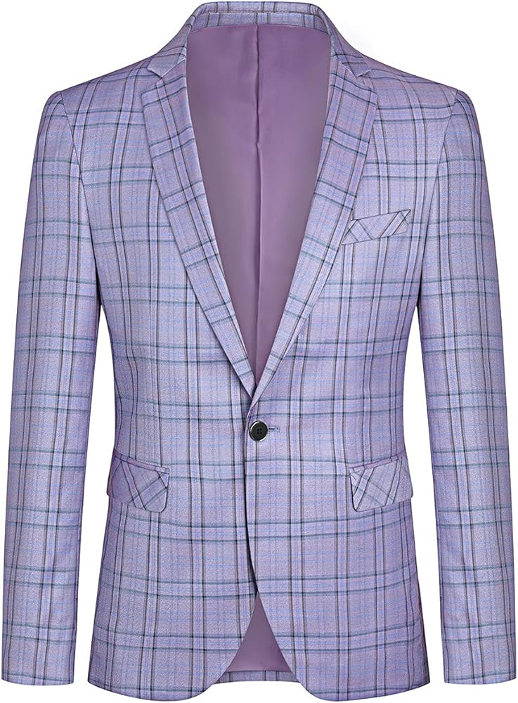 Cloudstyle Mens Formal Suit Jacket Blazer Plaid 2 Button Closure Prom Business Sport Coat