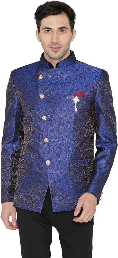 WINTAGE Men's Banarsi Rayon Cotton Casual and Festive Indian Jodhpuri Grandad Bandhgala Blazer : 4 Colors