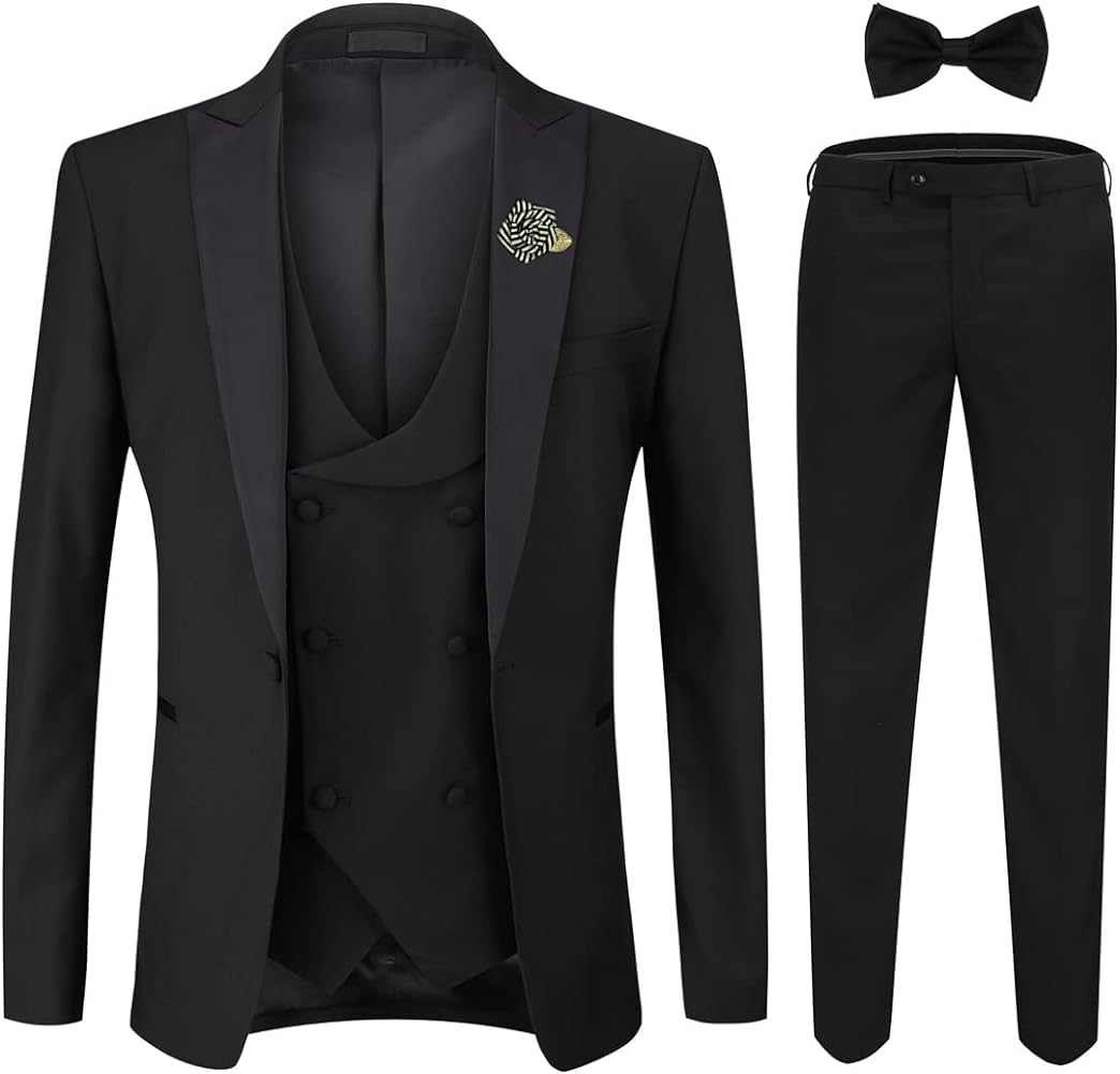 YFFUSHI Men's 3 Piece Suit Slim Fit One Button Prom Suits Set Blazer Vest Trousers