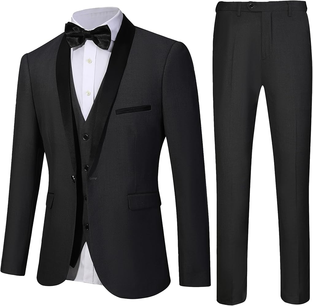 Mens Tuxedo Slim Fit Wedding Business Suits for Groom Groomsmen 3 Pieces Dinner Jacket Vest Pants Set for Men