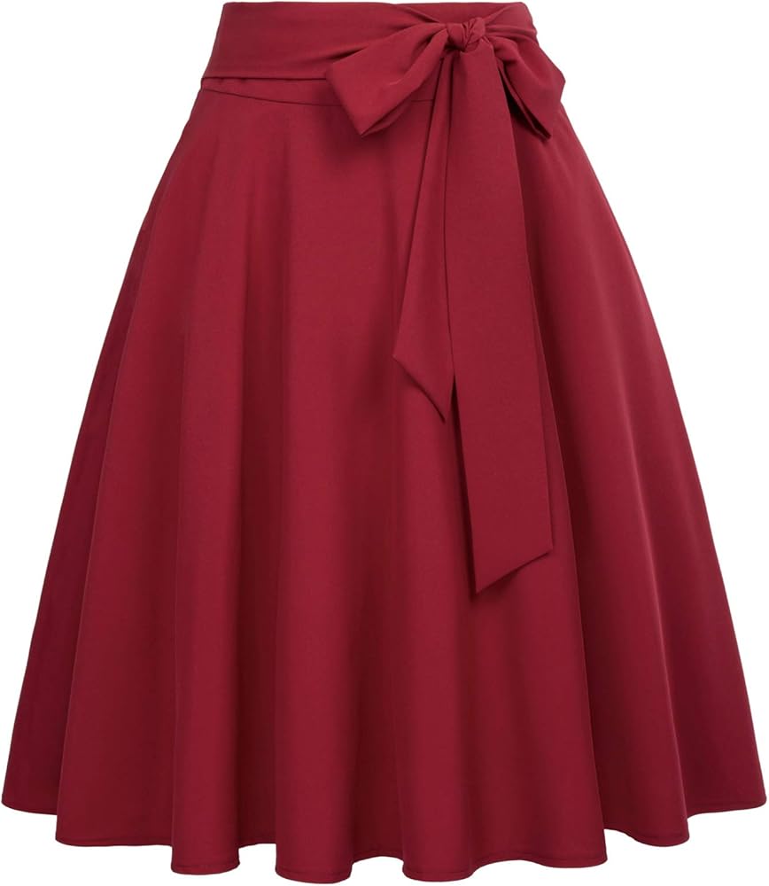 Belle Poque Women's High Waist A-Line Pockets Skirt Skater Flared Midi Skirt Vinage Skirt