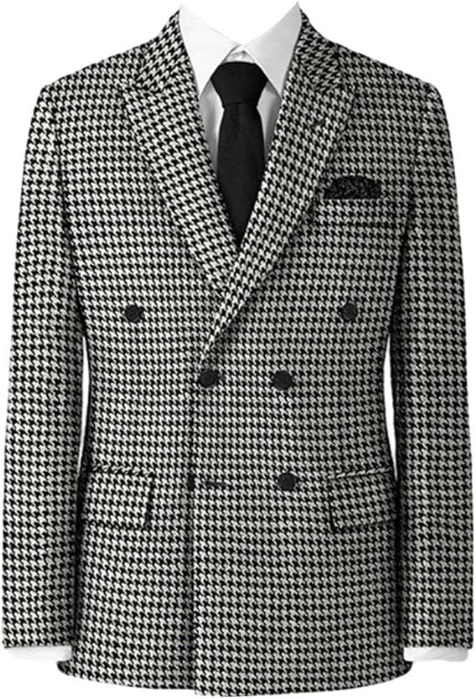 Men's Houndstooth Double Breasted Buttons Blazer Banquet Daily Speech Suit Jacket