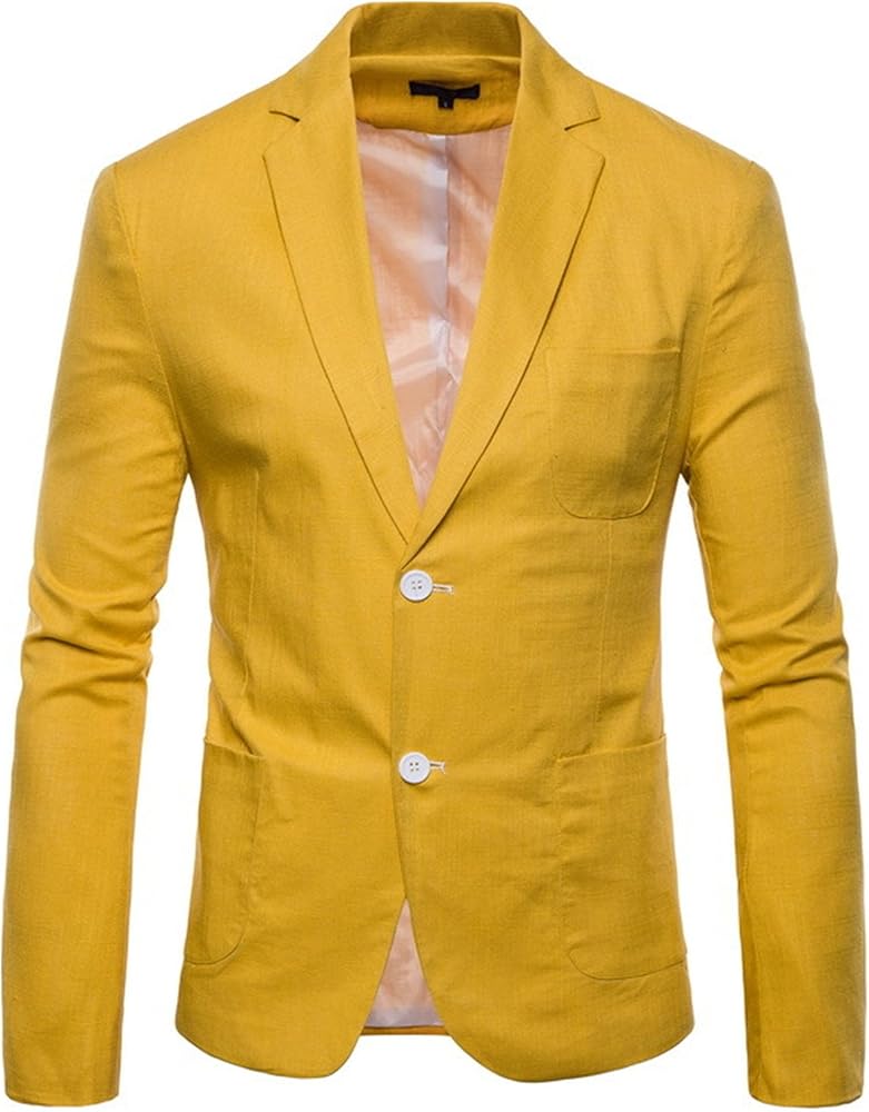 Men's Solid Color Stylish Blazer Jacket Two Button Slim Lightweight Sport Coat Business Cotton Linen Suit Jackets