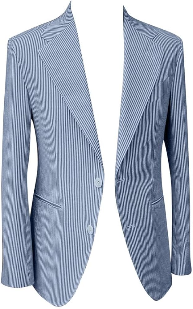 Mens Sear Sucker Blazer for Summer Beach Wedding Groomsmen Slim Fit Casual Tuxedo Striped Lightweight Jacket for Formal Party