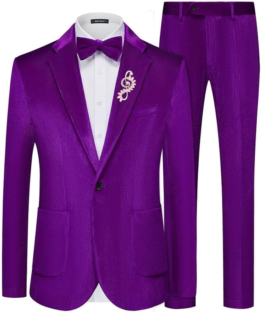 MAGE MALE Men's 2 Piece Suit Slim Fit Tuxedo One Button Dinner Jacket Wedding Prom Blazer Pants Suit Set